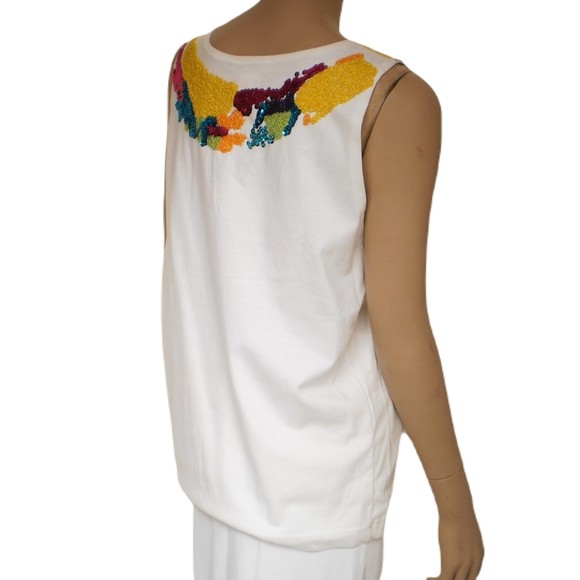 Vintage Gene Ewing Yellow Pink Blue Sequined White Tank Top Womens Size Medium - Picture 10 of 10